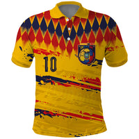 Ecuador National Football Custom Polo Shirt Argyle Pattern With Grunge Flag Splatter Graphics