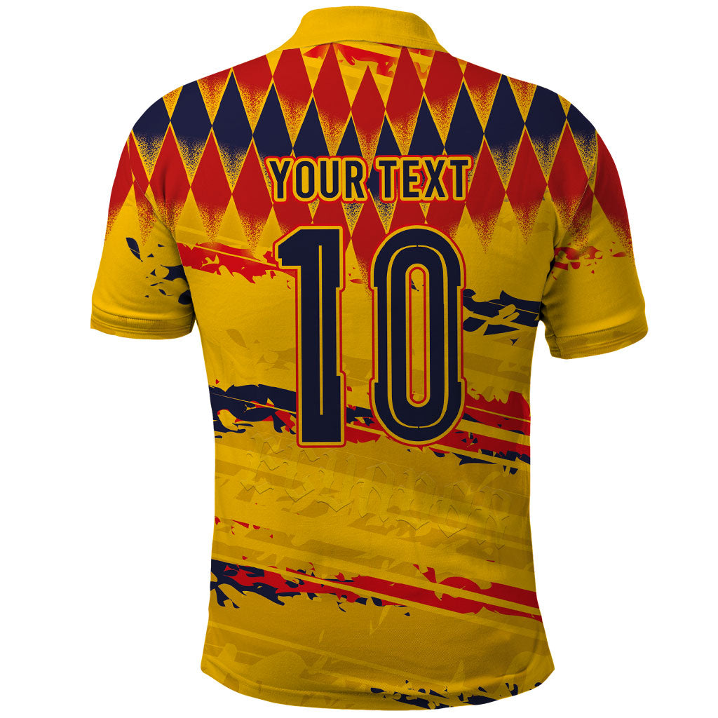 Ecuador National Football Custom Polo Shirt Argyle Pattern With Grunge Flag Splatter Graphics