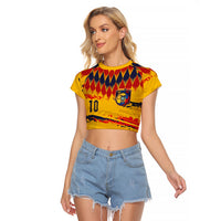 Ecuador National Football Custom Raglan Cropped T Shirt Argyle Pattern With Grunge Flag Splatter Graphics