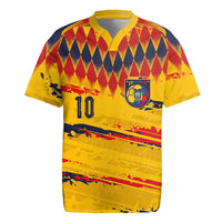 Ecuador National Football Custom Rugby Jersey Argyle Pattern With Grunge Flag Splatter Graphics