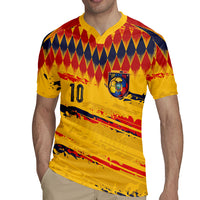 Ecuador National Football Custom Rugby Jersey Argyle Pattern With Grunge Flag Splatter Graphics