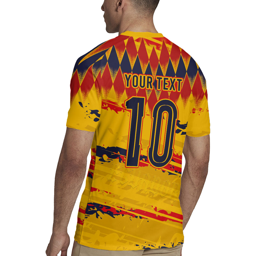 Ecuador National Football Custom Rugby Jersey Argyle Pattern With Grunge Flag Splatter Graphics