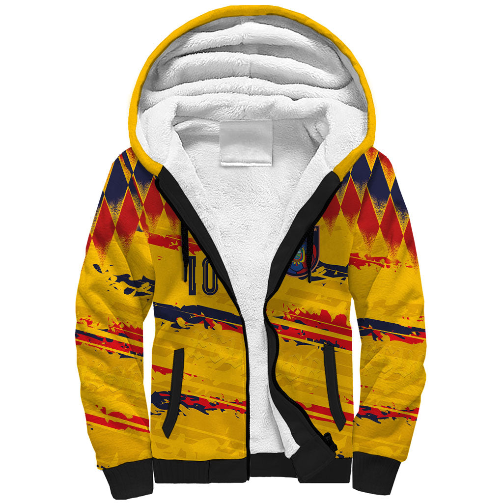 Ecuador National Football Custom Sherpa Hoodie Argyle Pattern With Grunge Flag Splatter Graphics
