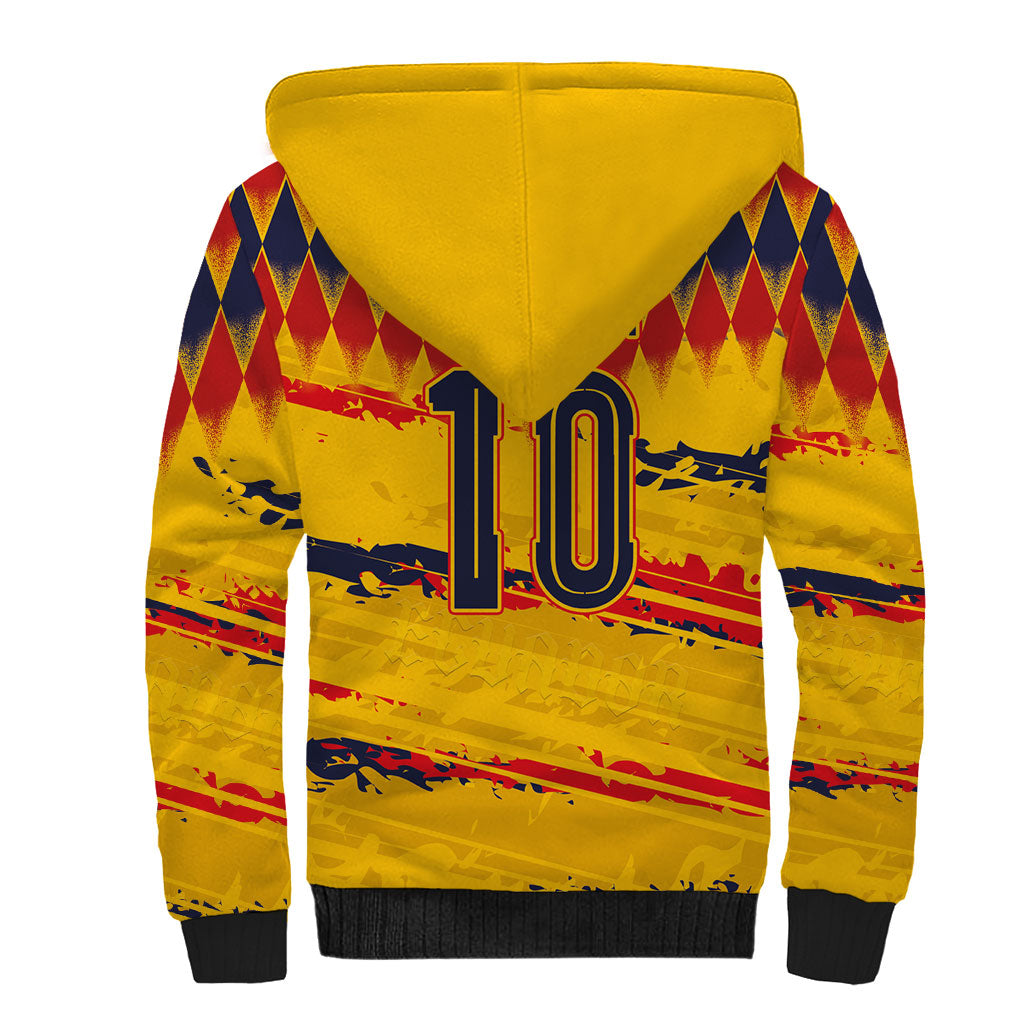 Ecuador National Football Custom Sherpa Hoodie Argyle Pattern With Grunge Flag Splatter Graphics