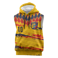 Ecuador National Football Custom Sleeveless Hoodie Argyle Pattern With Grunge Flag Splatter Graphics