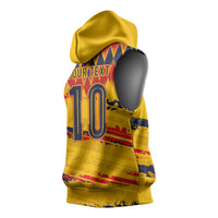 Ecuador National Football Custom Sleeveless Hoodie Argyle Pattern With Grunge Flag Splatter Graphics