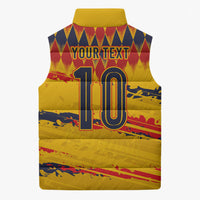 Ecuador National Football Custom Sleeveless Puffer Jacket Argyle Pattern With Grunge Flag Splatter Graphics