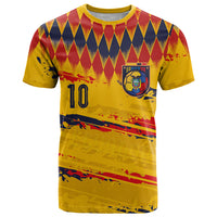 Ecuador National Football Custom T Shirt Argyle Pattern With Grunge Flag Splatter Graphics