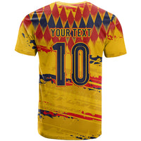 Ecuador National Football Custom T Shirt Argyle Pattern With Grunge Flag Splatter Graphics