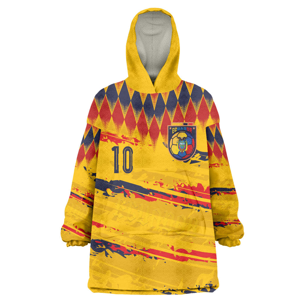 Ecuador National Football Custom Wearable Blanket Hoodie Argyle Pattern With Grunge Flag Splatter Graphics
