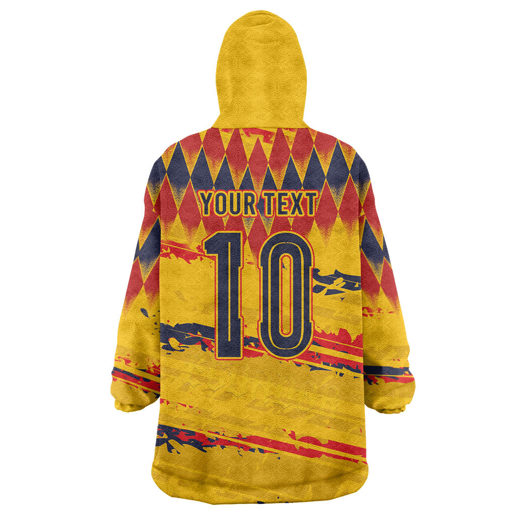 Ecuador National Football Custom Wearable Blanket Hoodie Argyle Pattern With Grunge Flag Splatter Graphics