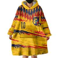 Ecuador National Football Custom Wearable Blanket Hoodie Argyle Pattern With Grunge Flag Splatter Graphics