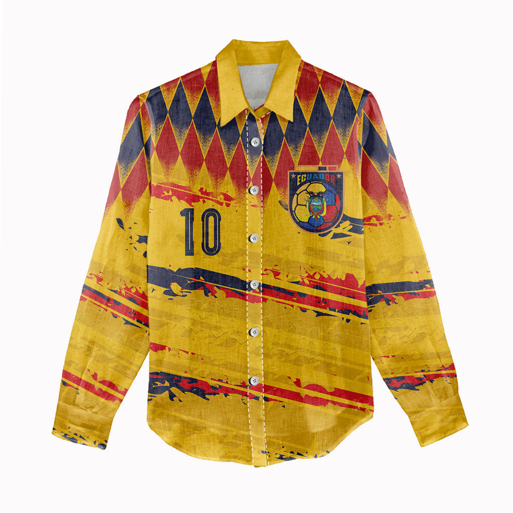 Ecuador National Football Custom Women Casual Shirt Argyle Pattern With Grunge Flag Splatter Graphics