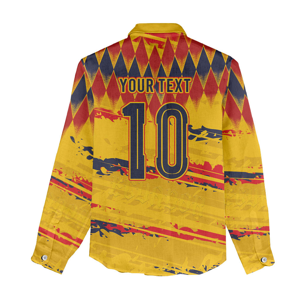 Ecuador National Football Custom Women Casual Shirt Argyle Pattern With Grunge Flag Splatter Graphics
