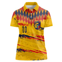Ecuador National Football Custom Women Polo Shirt Argyle Pattern With Grunge Flag Splatter Graphics