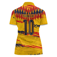 Ecuador National Football Custom Women Polo Shirt Argyle Pattern With Grunge Flag Splatter Graphics