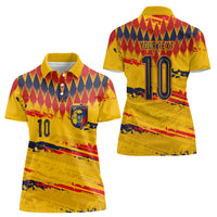 Ecuador National Football Custom Women Polo Shirt Argyle Pattern With Grunge Flag Splatter Graphics