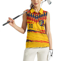 Ecuador National Football Custom Women Sleeveless Polo Shirt Argyle Pattern With Grunge Flag Splatter Graphics