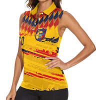 Ecuador National Football Custom Women Sleeveless Polo Shirt Argyle Pattern With Grunge Flag Splatter Graphics