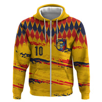 Ecuador National Football Custom Zip Hoodie Argyle Pattern With Grunge Flag Splatter Graphics