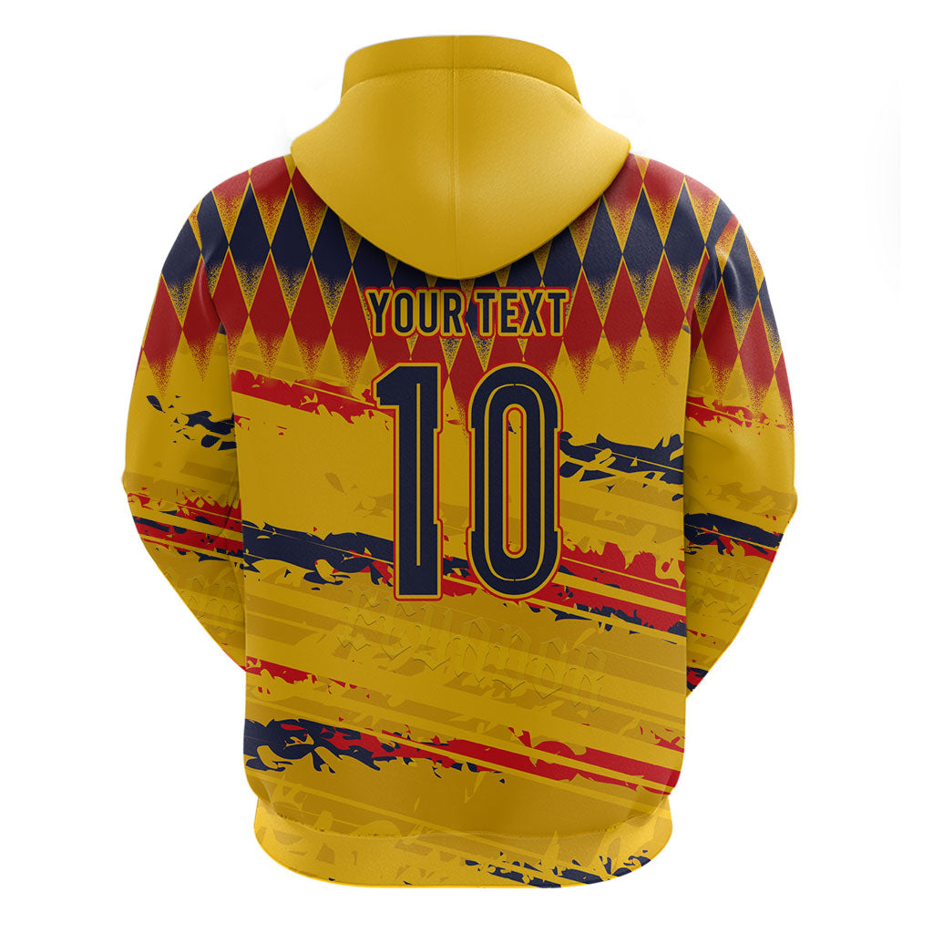 Ecuador National Football Custom Zip Hoodie Argyle Pattern With Grunge Flag Splatter Graphics