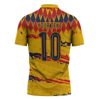 Ecuador National Football Custom Zipper Polo Shirt Argyle Pattern With Grunge Flag Splatter Graphics