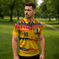 Ecuador National Football Custom Zipper Polo Shirt Argyle Pattern With Grunge Flag Splatter Graphics