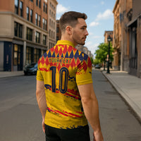 Ecuador National Football Custom Zipper Polo Shirt Argyle Pattern With Grunge Flag Splatter Graphics