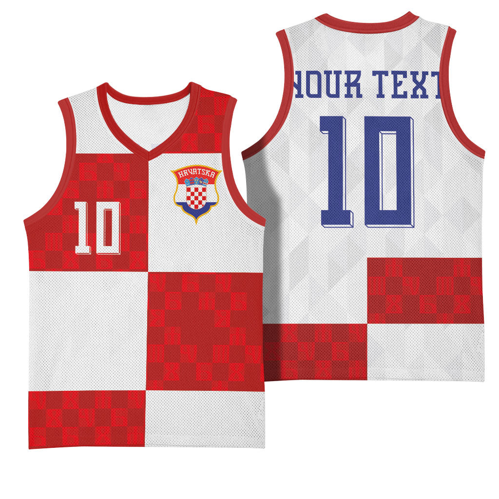 Croatia National Football Custom Basketball Jersey Checkerboard Pattern with Glagolitic Script