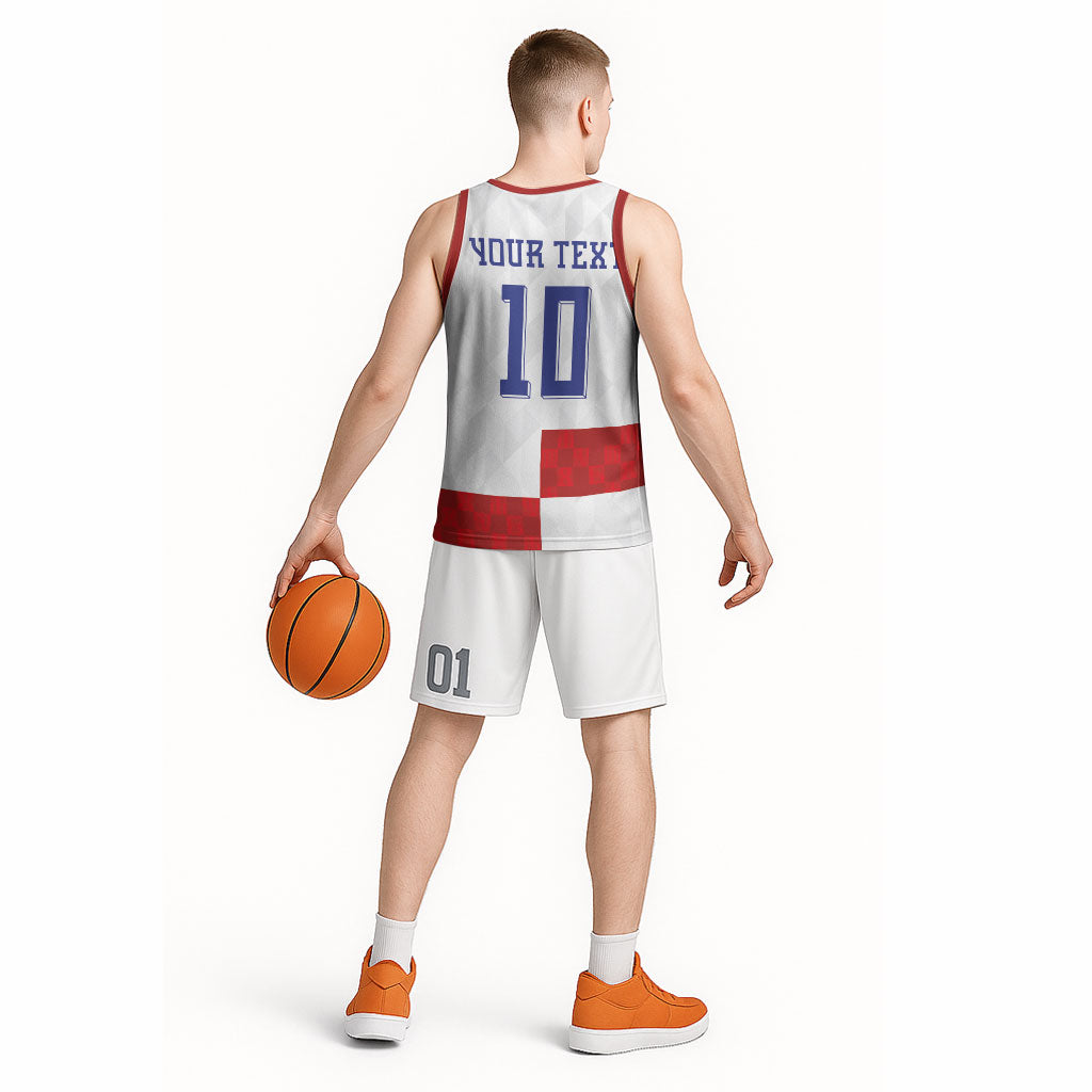 Croatia National Football Custom Basketball Jersey Checkerboard Pattern with Glagolitic Script