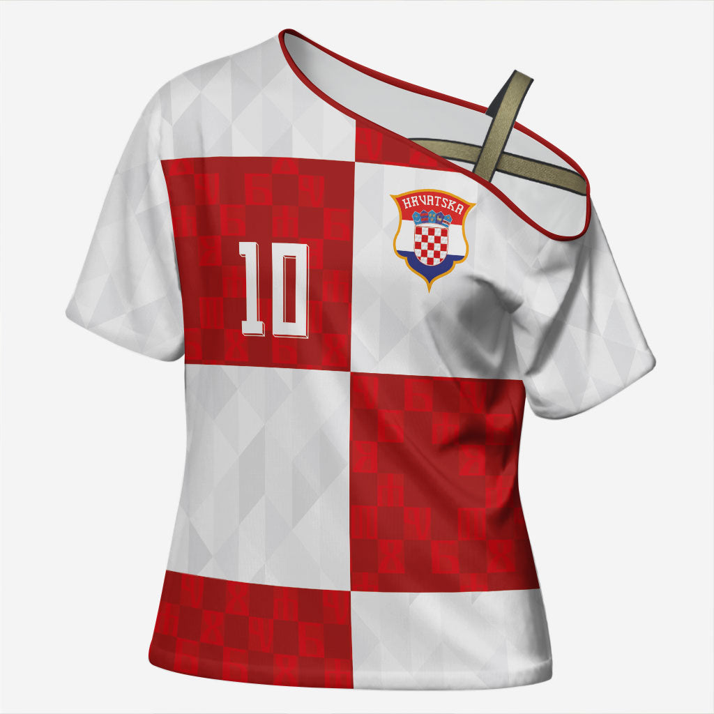 Croatia National Football Custom Cross Shoulder Shirt Checkerboard Pattern with Glagolitic Script