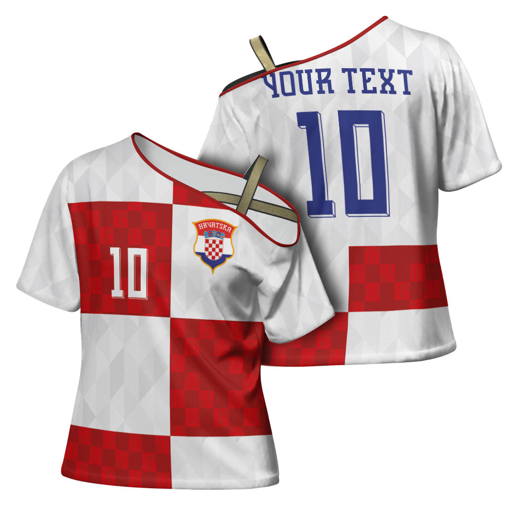 Croatia National Football Custom Cross Shoulder Shirt Checkerboard Pattern with Glagolitic Script