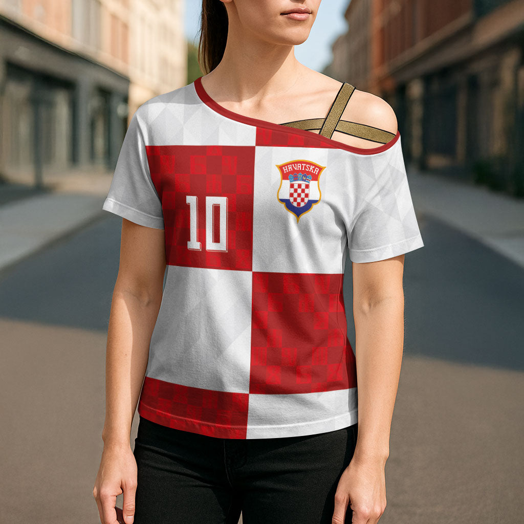 Croatia National Football Custom Cross Shoulder Shirt Checkerboard Pattern with Glagolitic Script