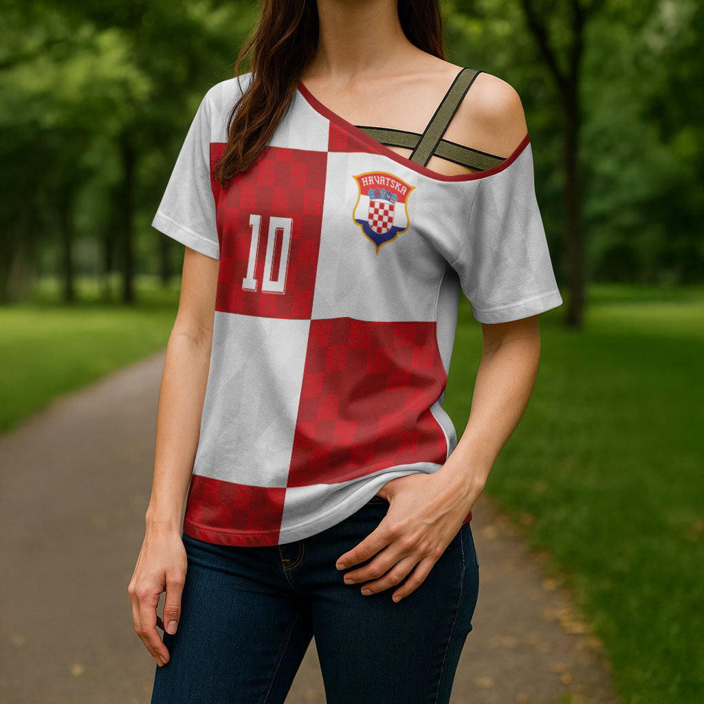 Croatia National Football Custom Cross Shoulder Shirt Checkerboard Pattern with Glagolitic Script