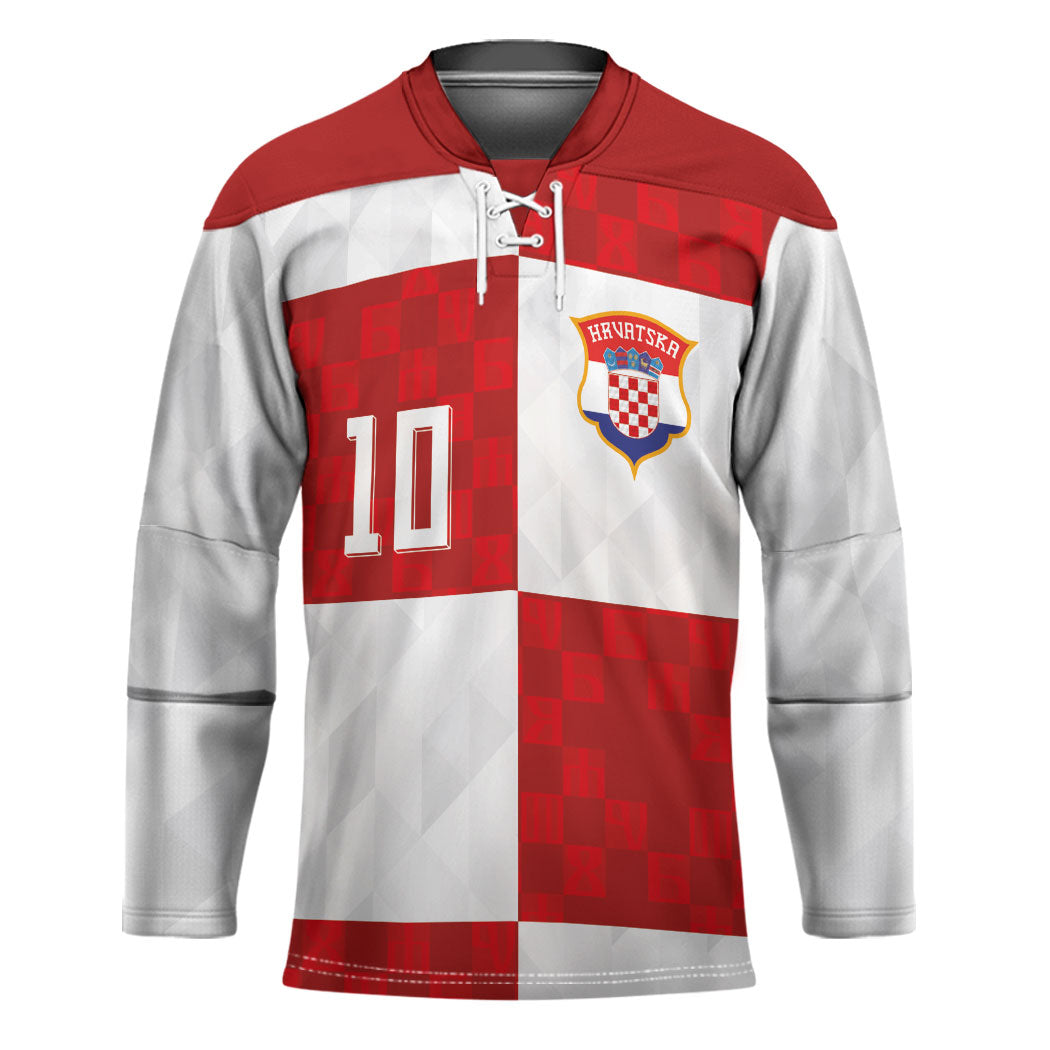 Croatia National Football Custom Hockey Jersey Checkerboard Pattern with Glagolitic Script