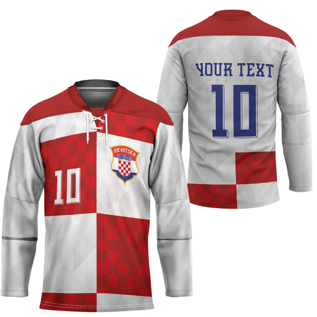 Croatia National Football Custom Hockey Jersey Checkerboard Pattern with Glagolitic Script