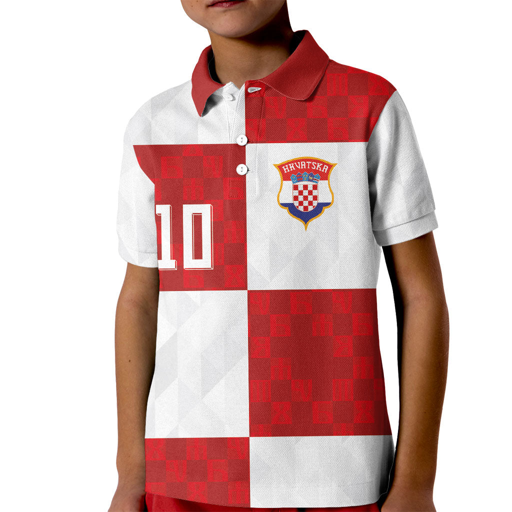 Croatia National Football Custom Kid Polo Shirt Checkerboard Pattern with Glagolitic Script