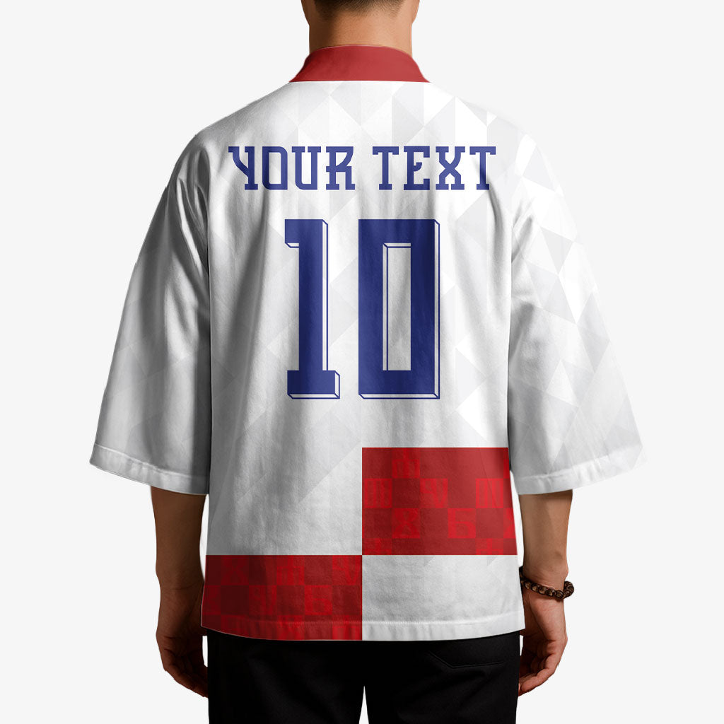 Croatia National Football Custom Kimono Checkerboard Pattern with Glagolitic Script