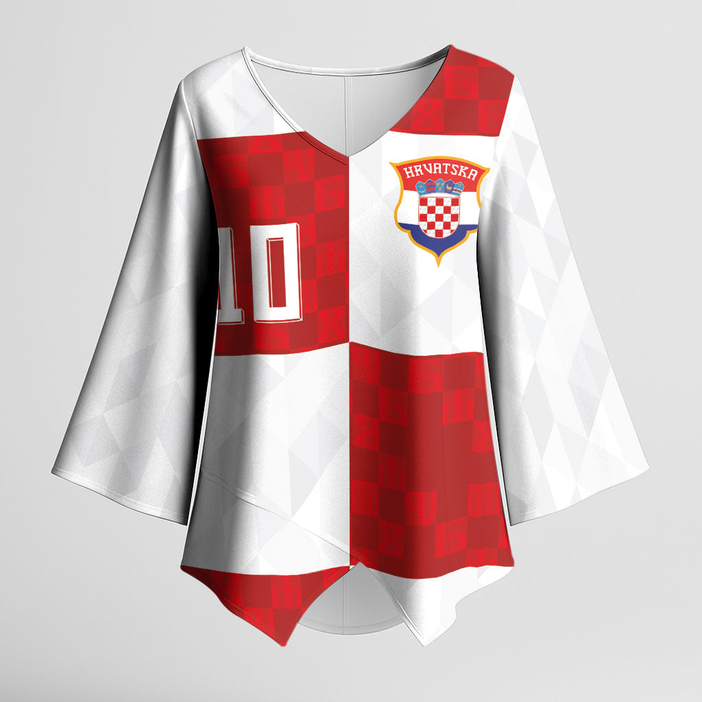 Croatia National Football Custom Kimono Sleeve Blouse Checkerboard Pattern with Glagolitic Script