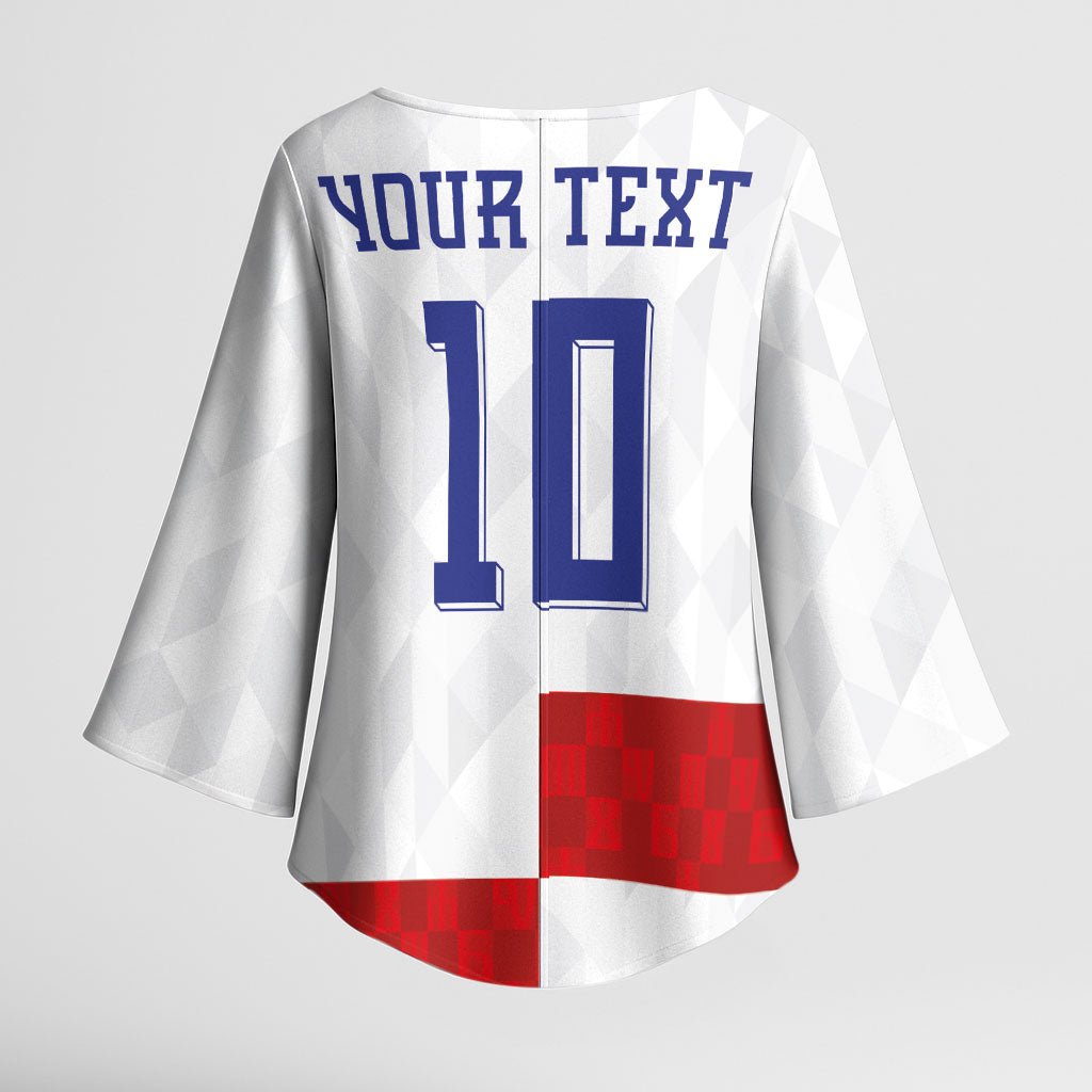 Croatia National Football Custom Kimono Sleeve Blouse Checkerboard Pattern with Glagolitic Script