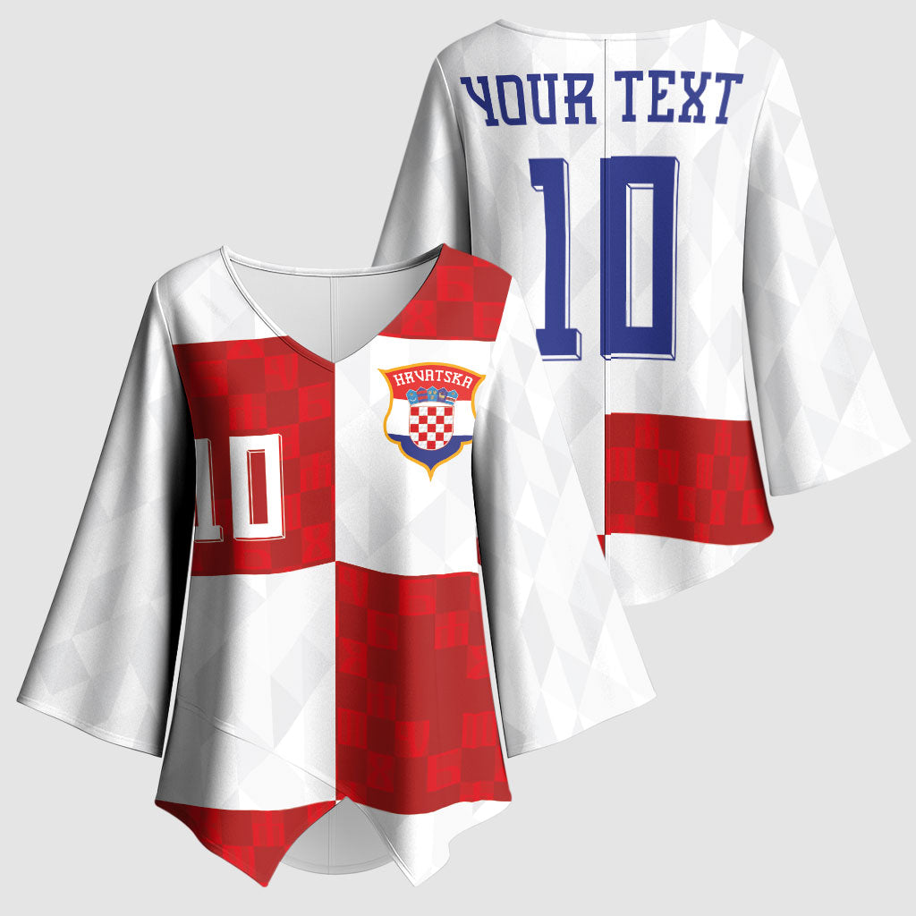 Croatia National Football Custom Kimono Sleeve Blouse Checkerboard Pattern with Glagolitic Script