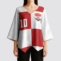 Croatia National Football Custom Kimono Sleeve Blouse Checkerboard Pattern with Glagolitic Script