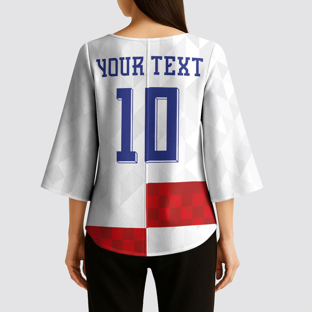 Croatia National Football Custom Kimono Sleeve Blouse Checkerboard Pattern with Glagolitic Script