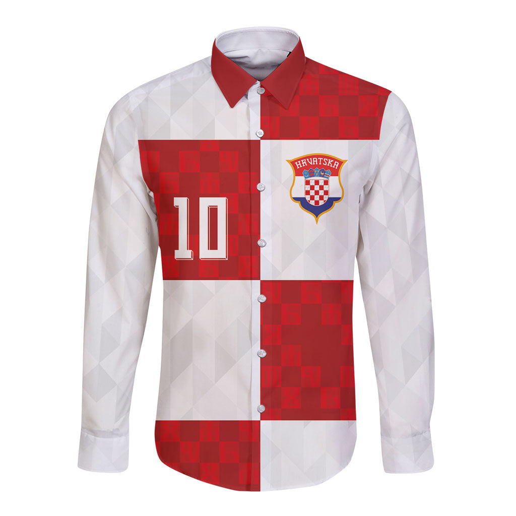 Croatia National Football Custom Long Sleeve Button Shirt Checkerboard Pattern with Glagolitic Script