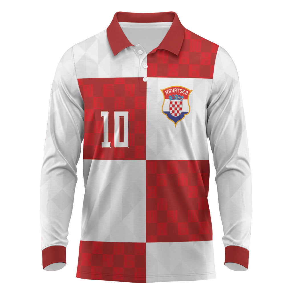 Croatia National Football Custom Long Sleeve Polo Shirt Checkerboard Pattern with Glagolitic Script