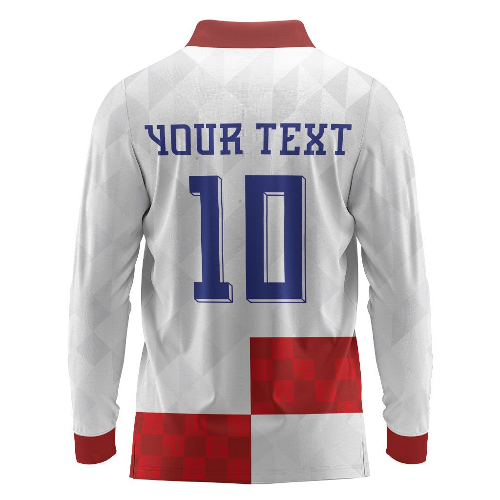 Croatia National Football Custom Long Sleeve Polo Shirt Checkerboard Pattern with Glagolitic Script