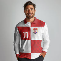 Croatia National Football Custom Long Sleeve Polo Shirt Checkerboard Pattern with Glagolitic Script