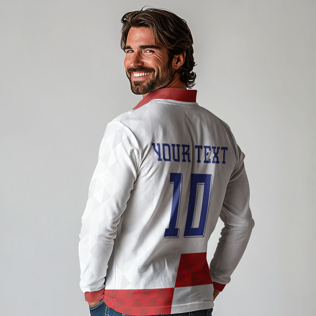 Croatia National Football Custom Long Sleeve Polo Shirt Checkerboard Pattern with Glagolitic Script