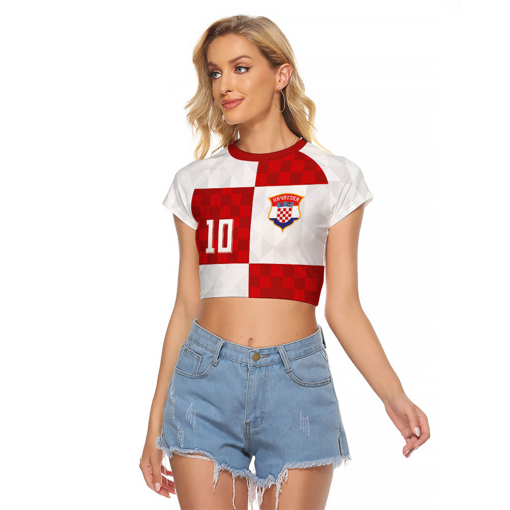 Croatia National Football Custom Raglan Cropped T Shirt Checkerboard Pattern with Glagolitic Script