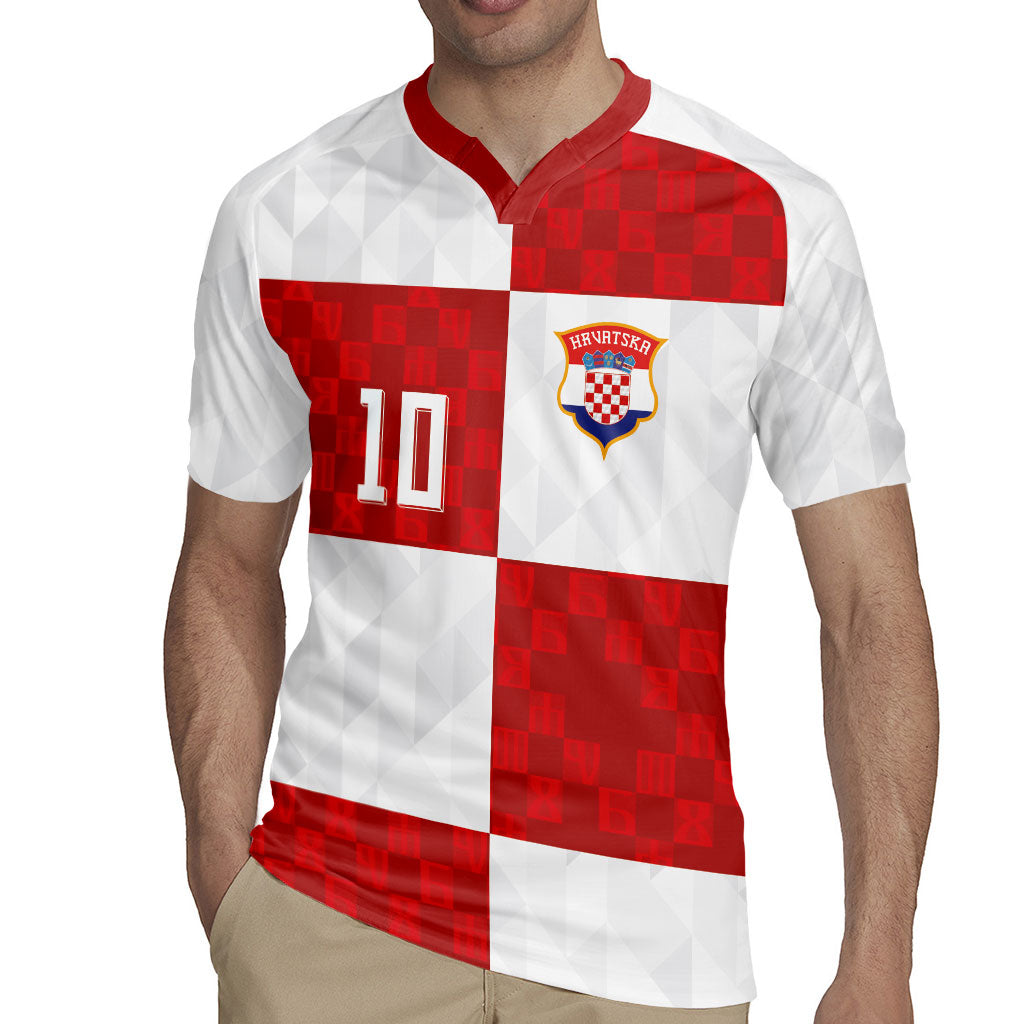 Croatia National Football Custom Rugby Jersey Checkerboard Pattern with Glagolitic Script